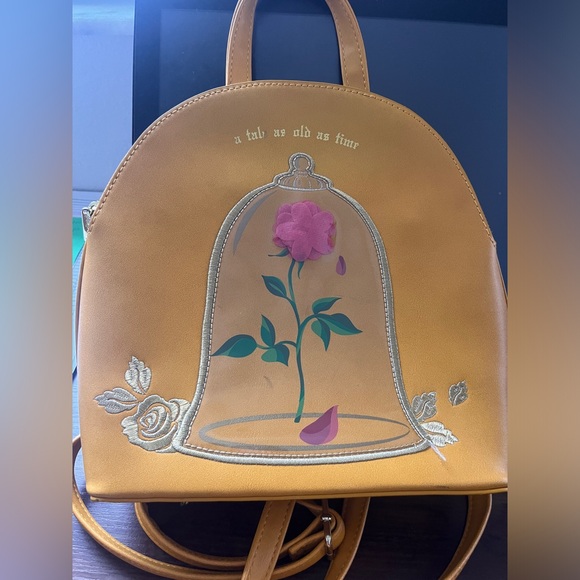 Loungefly Disney Princess Belle Enchanted Rose Yellow Gold Mini Backpack HTF - Picture 1 of 2